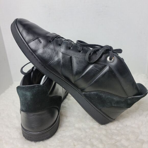Authentic Louis Vuitton Mens Size 9 Black Leather High Top Sneakers MS 1103 - Picture 6 of 12